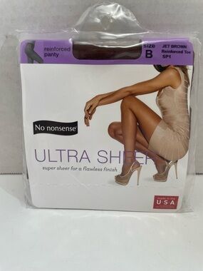 No Nonsense Ultra Sheet Pantyhose. Size B, Jet Brown, NIP